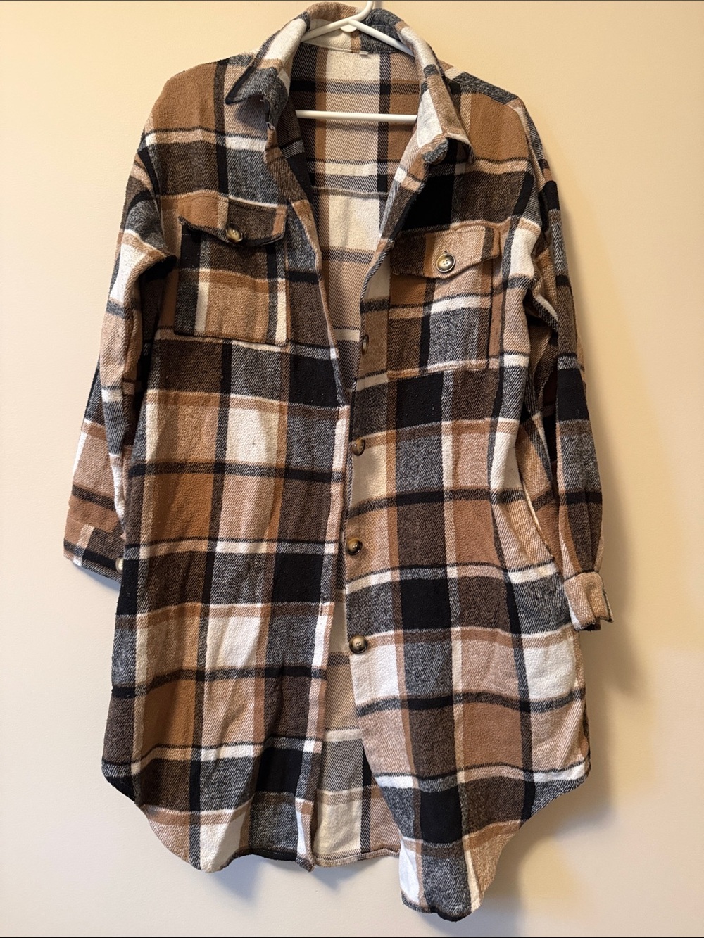Plaid Shacket Jacket in Brown and Black - Women's Lightweight Coat